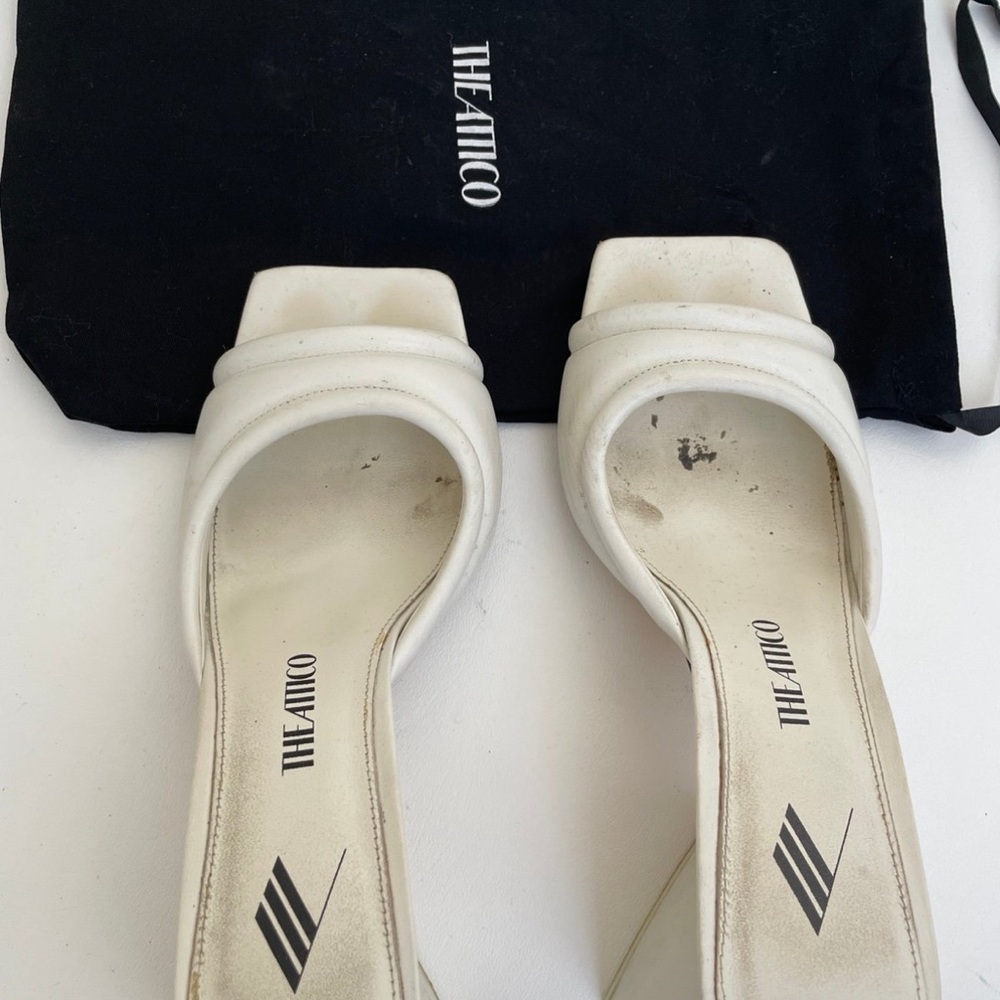 The Attico Devon white leather sandals with square heel 39 8